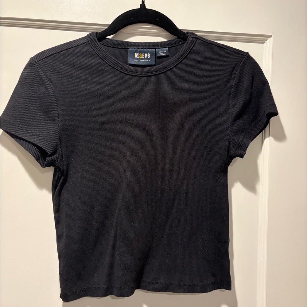 Anthropologie Maeve Black Ribbed Tee